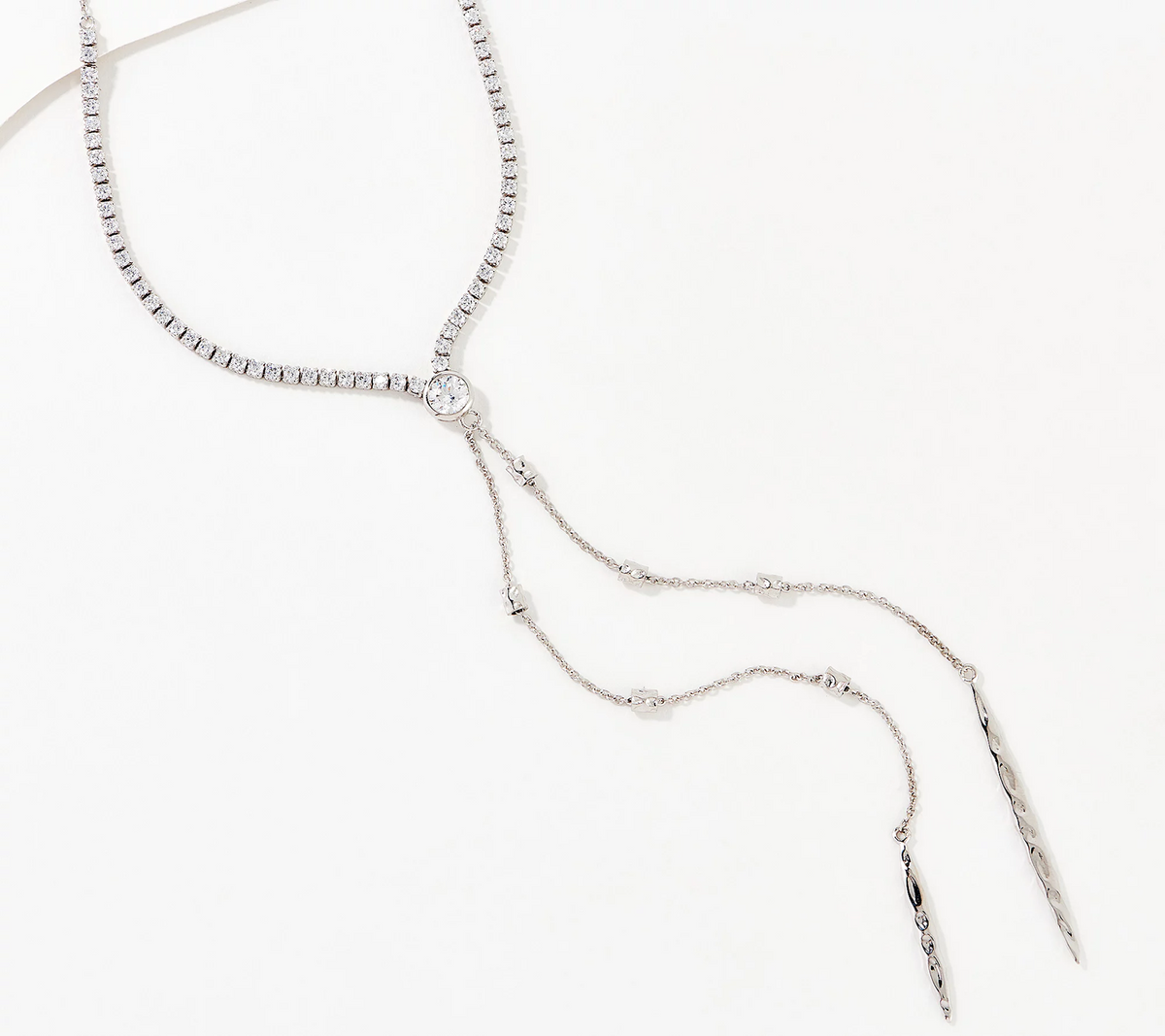 Diamonique x m Amy Stran Two-Strand Drop Lariat Sterling Silver Necklace