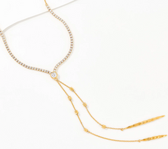 Diamonique x m Amy Stran Two- Strand Drop Lariat Goldclad Necklace