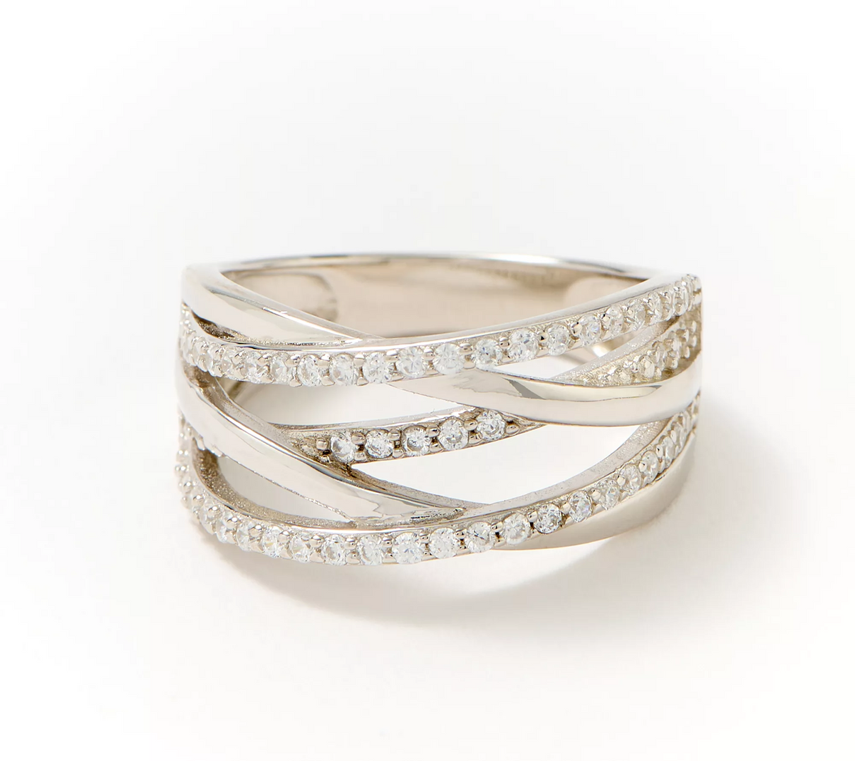 Diamonique Sterling Silver Layers of Love Highway Band Ring Size 7