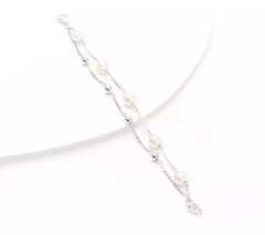 Pulsera Honora de dos hileras de perlas cultivadas y cuentas pulidas, plata de ley, talla 6-3/4"