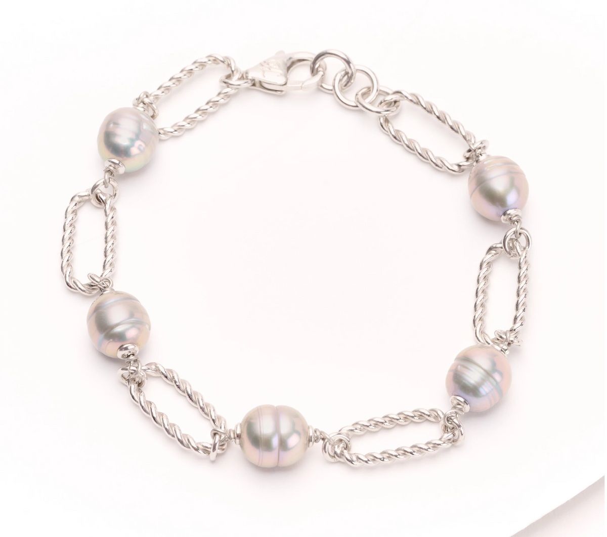 Honora Sterling Silver Textured Gray Pearl Station Bracelet Avg