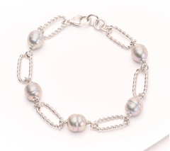 Honora Sterling Silver Textured Gray Pearl Station Bracelet Avg