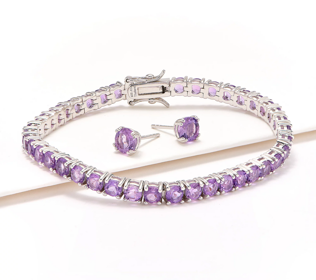 Affinity Gems Sterling Silver Round Gemstone Line Bracelet Avg & Stud Set