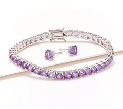 Affinity Gems Sterling Silver Round Gemstone Line Bracelet Avg & Stud Set