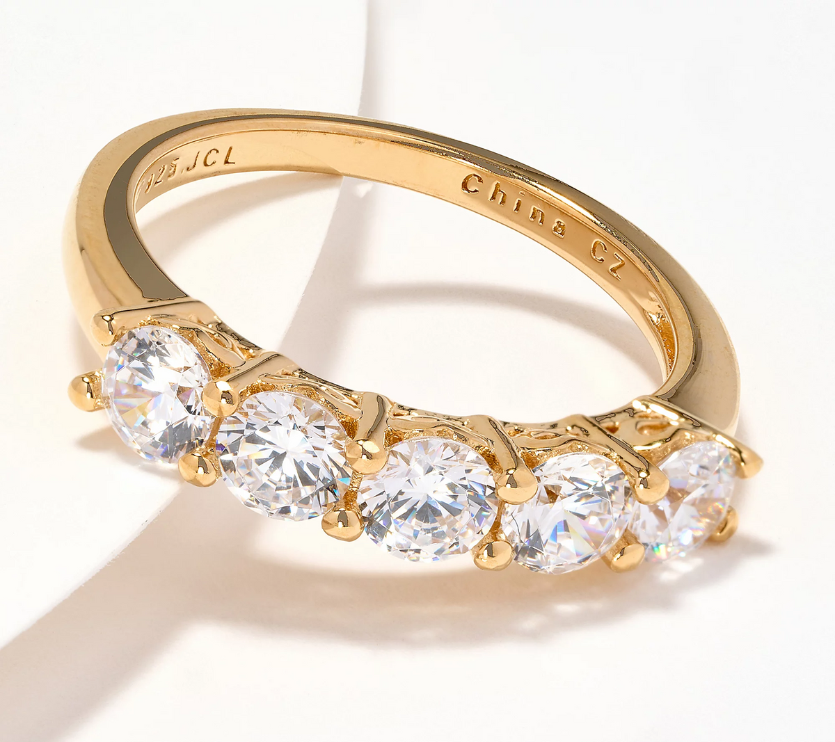 Diamonique Classics Gold Clad SS 5-Stone Round Cut Band Ring Size 6