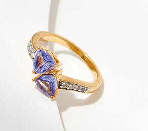 Affinity Gems Gold Over Sterling Silver Tanzanite Trillion Bypass Ring – Size 6