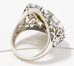 Connemara Marble Sterling Silver Marcasite Accents Celtic Heart Ring, Size 10