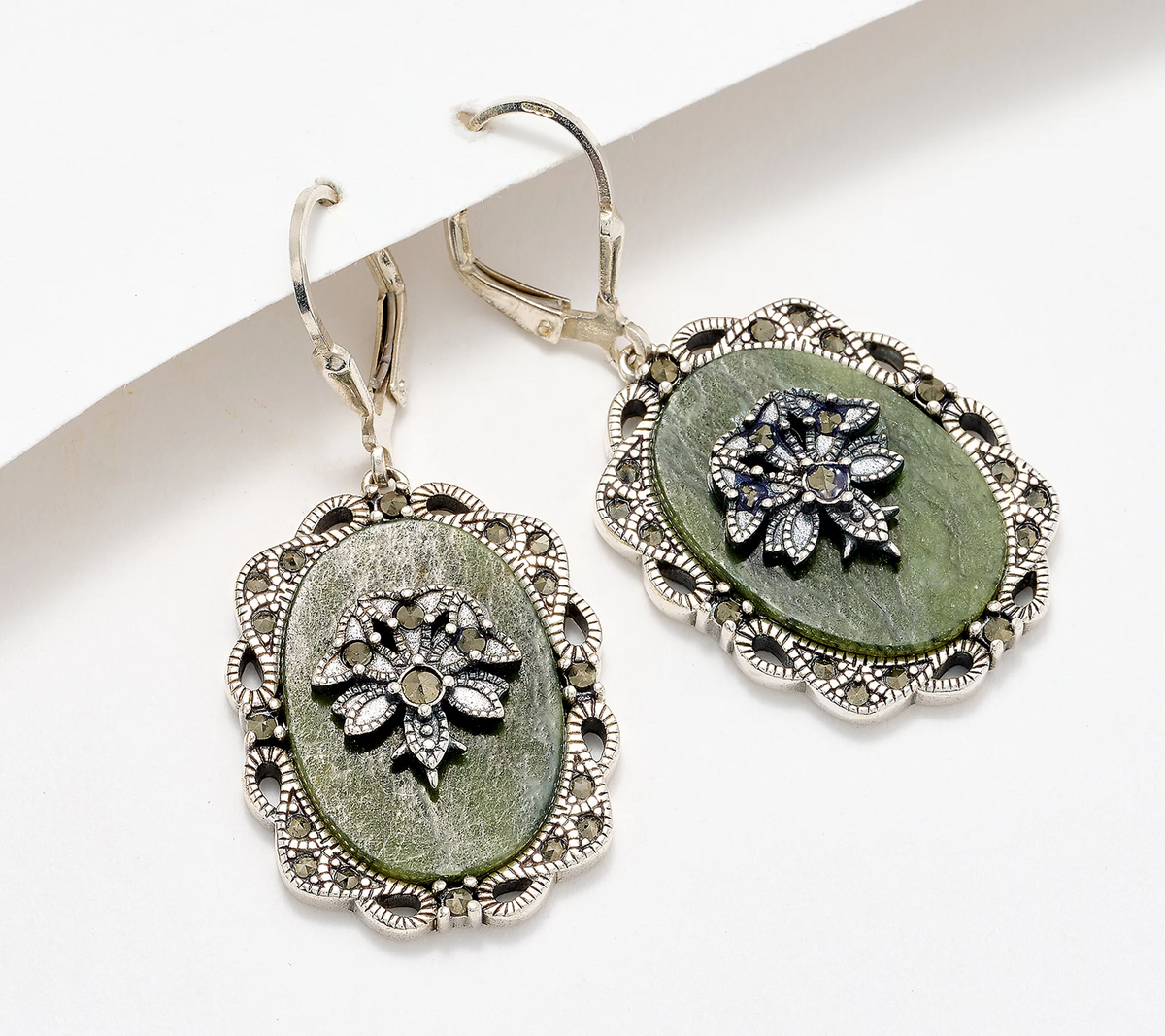 Connemara Marble Sterling Silver Tree of Life Earrings with Marcasite Accents