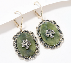 Connemara Marble Sterling Silver Shamrock Earrings with Marcasite Accents