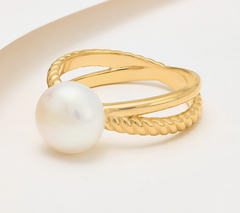 Honora Polished & Ribbed Crossed Band Cultured Goldclad sterling silver Pearl Ring, Size 7