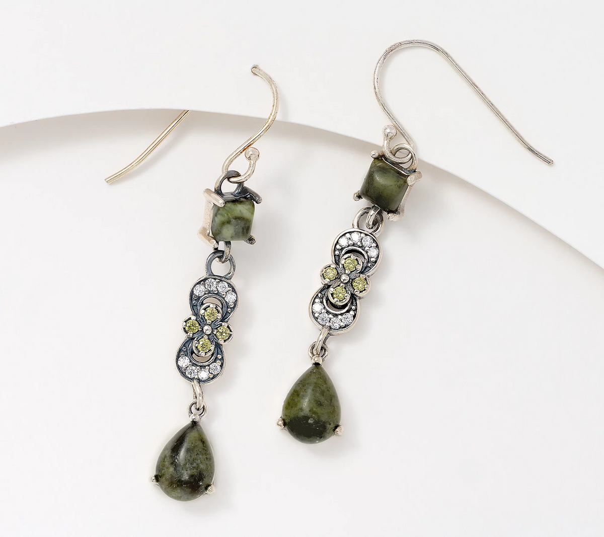 Connemara Marble Diamonique Country Estate Sterling Silver Earrings