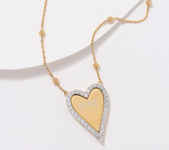 Diamonique x Jennifer Miller 14K Gold Plated Engraved "Brave" Heart Halo Necklace