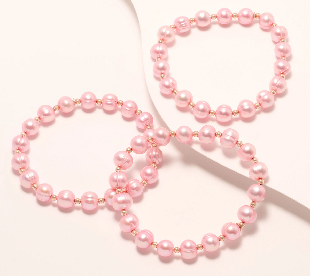 Honora Set of 3 Stretch Roseclad Sterling Silver Blush Pink Pearl's Bracelets, Avg