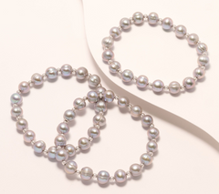 Honora Set of 3 Stretch Roseclad Sterling Silver Silver Gray Pearl's Bracelets Small