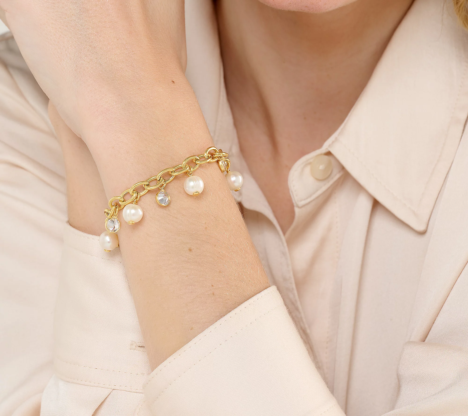 Honora x Diamonique Goldclad Sterling Silver Oval Rolo Charm Bracelet