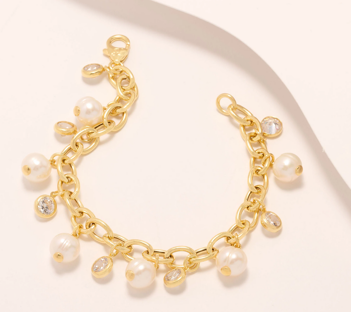 Honora x Diamonique Goldclad Sterling Silver Oval Rolo Charm Bracelet