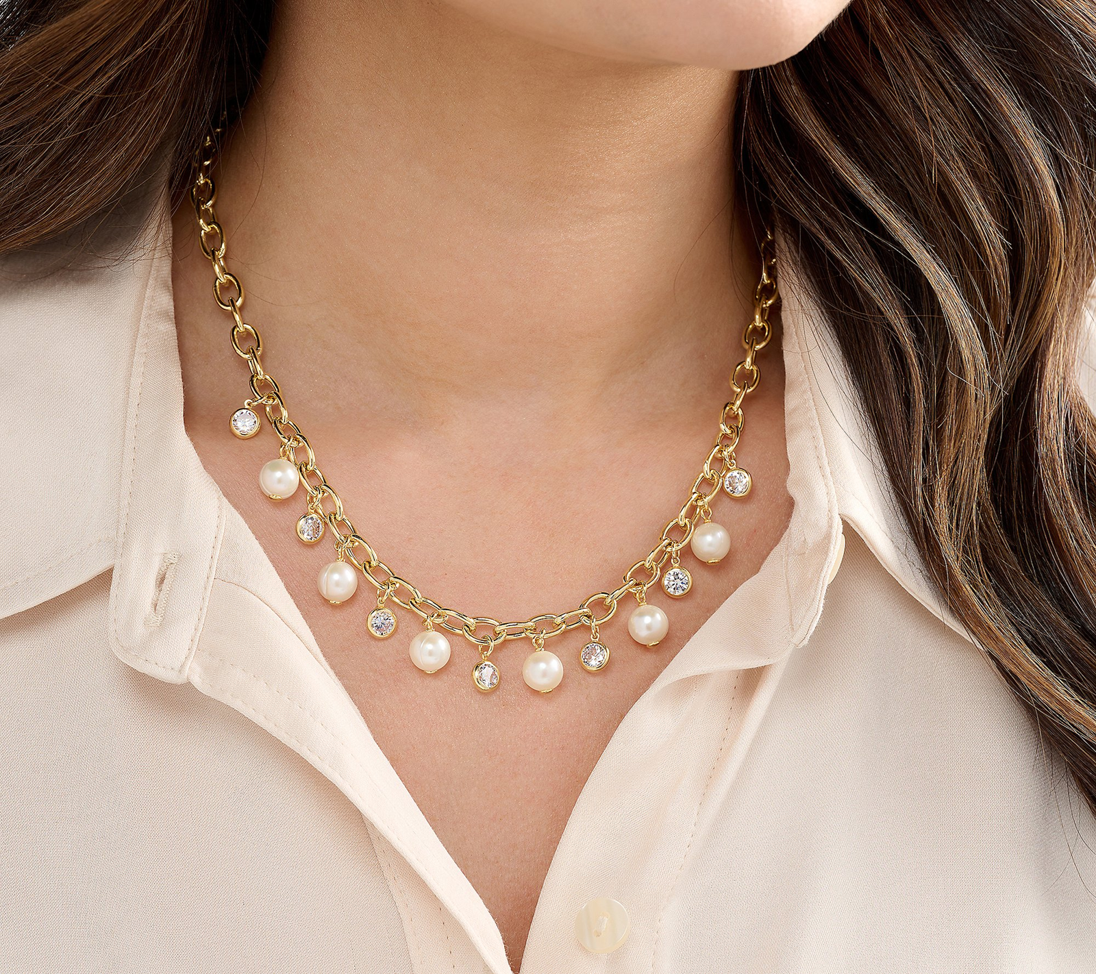 Honora x Diamonique Goldclad Sterling Silver Oval Rolo Charm Necklace
