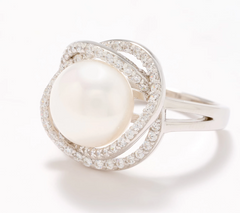 Anillo Honora de circonita cúbica y perla cultivada pulida, plata de ley, talla 11
