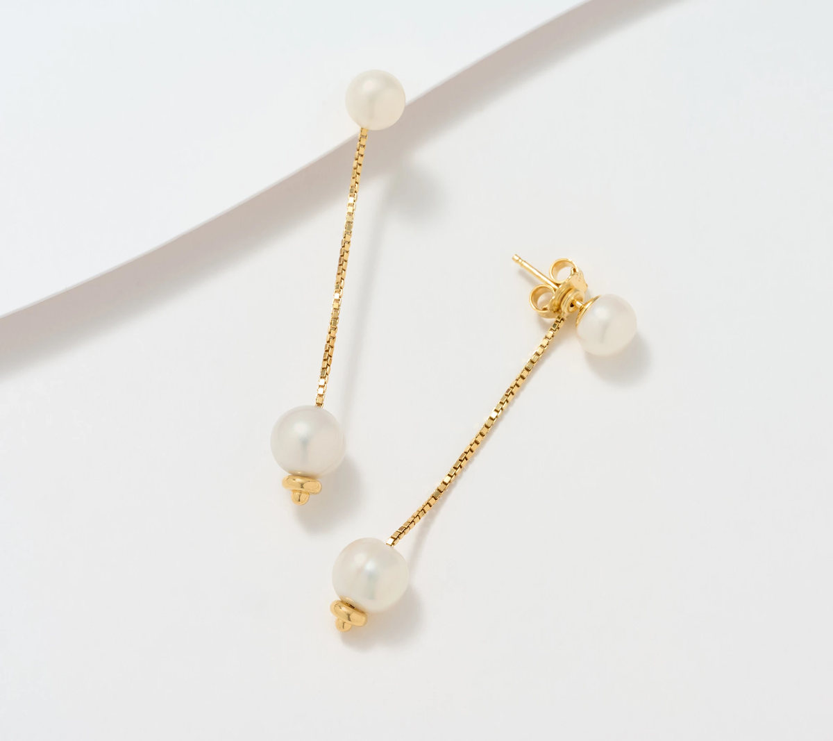 Honora Cultured Pearl Drop Box Chain Earrings 18K Yellow Gold Plated Sterling Silver