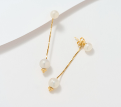 Honora Cultured Pearl Drop Box Chain Earrings 18K Yellow Gold Plated Sterling Silver