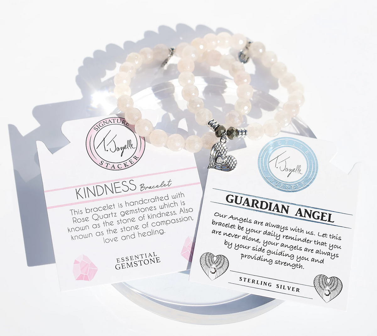 T. Jazelle Set of 2 Choice of Charm Gemstone Beaded Bracelet, Angel Wings, Small/Avg