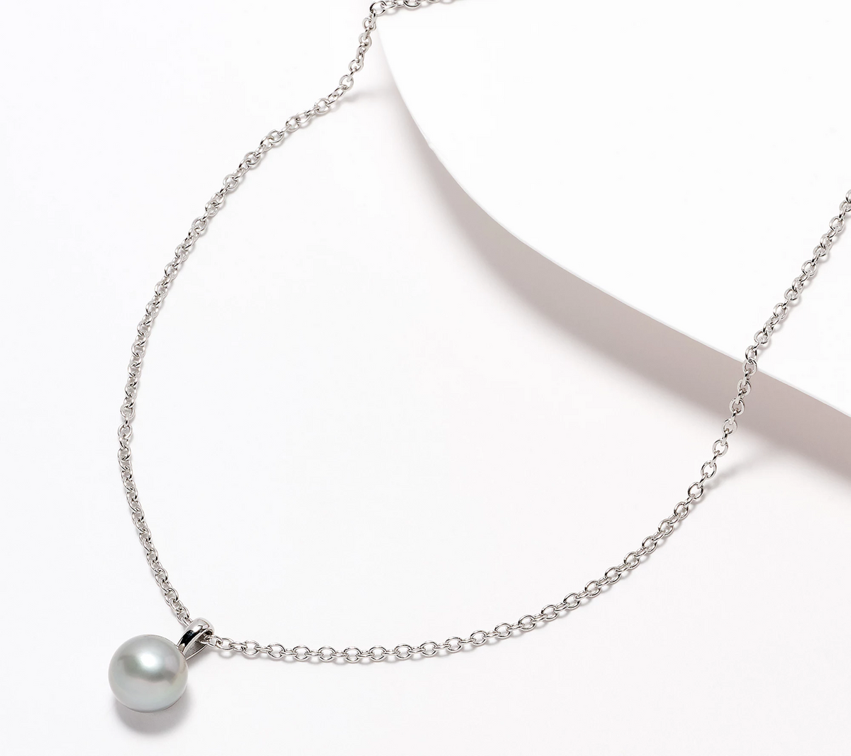 Honora Oval Rolo Link Cultured Button Grey Pearl Solitaire Stainless Steel Necklace
