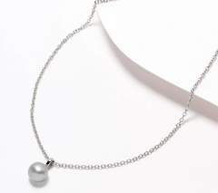 Honora Oval Rolo Link Cultured Button Grey Pearl Solitaire Stainless Steel Necklace