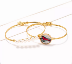 Luca & Danni Set of 2 Inspirational Bangles, Yellow, cardinal charm with white pearl, Avg