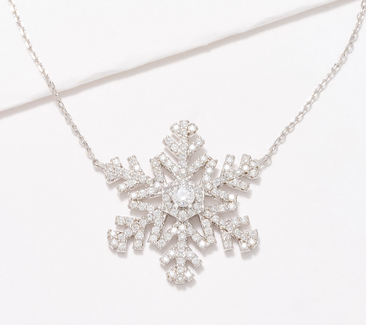 Diamonique Snowflake Pendant  Sterling Silver Necklace