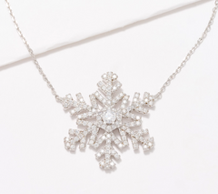 Diamonique Snowflake Pendant  Sterling Silver Necklace