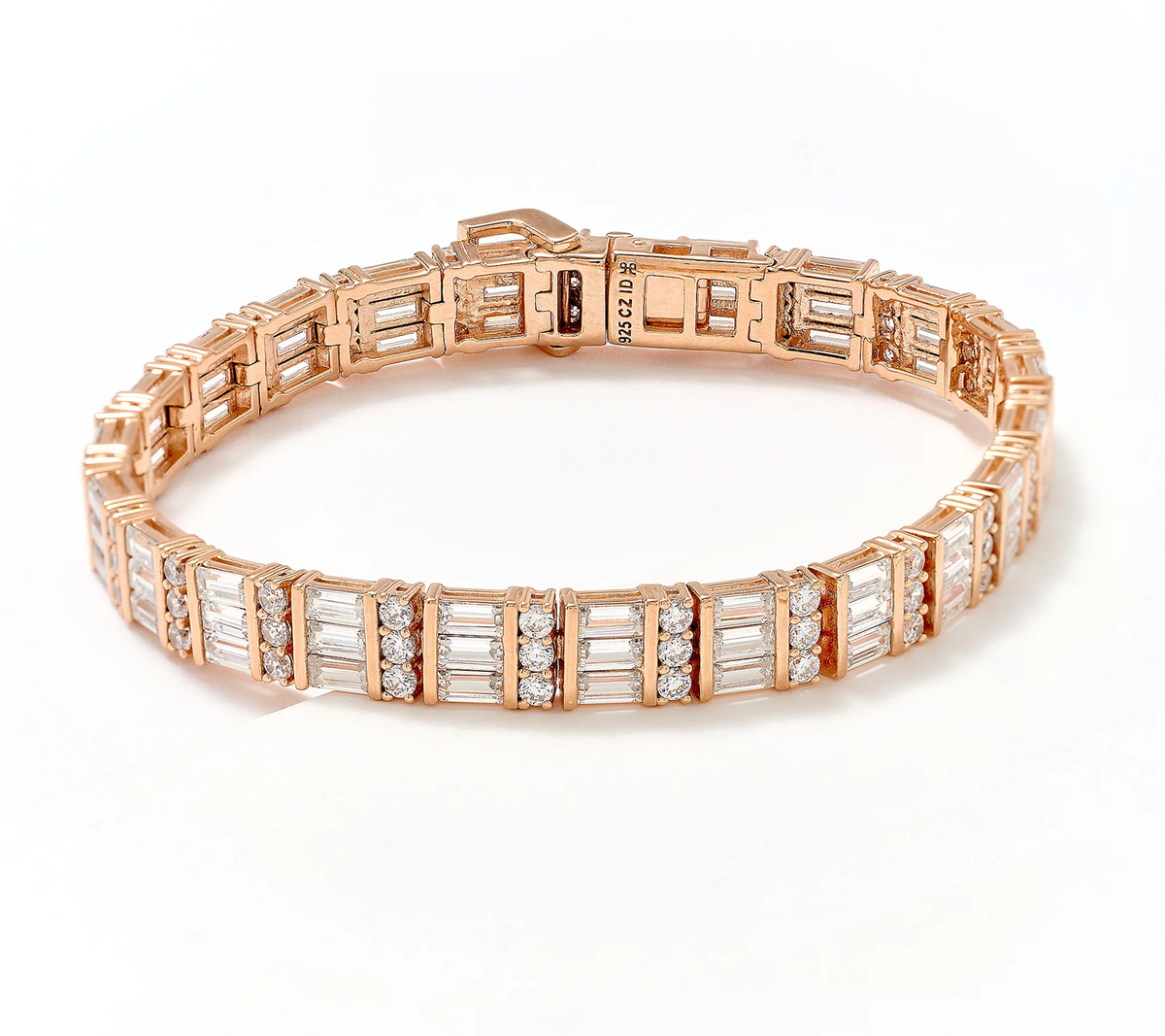 Diamonique Rose-Clad Sterling Silver Round & Baguette Cut Tennis Bracelet Avg