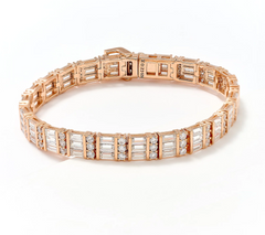 Diamonique Rose-Clad Sterling Silver Round & Baguette Cut Tennis Bracelet Avg