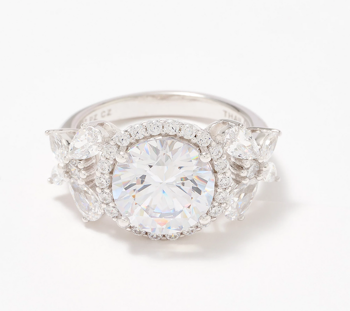 Diamonique Statement Cocktail Ring, Rhodium-plated Sterling Silver, Size 9