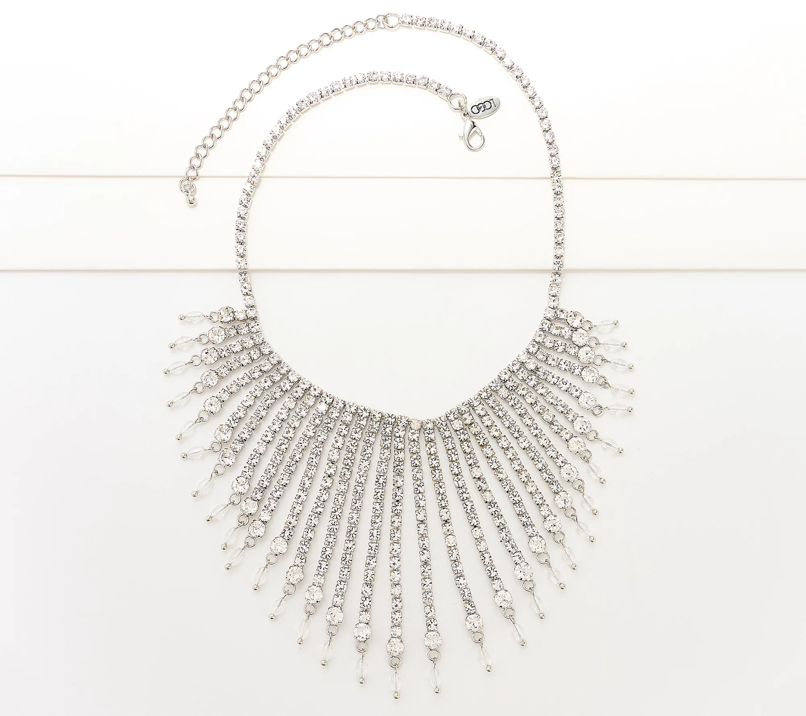 LOGO by Lori Goldstein Crystal Fringe Silvertone Necklace