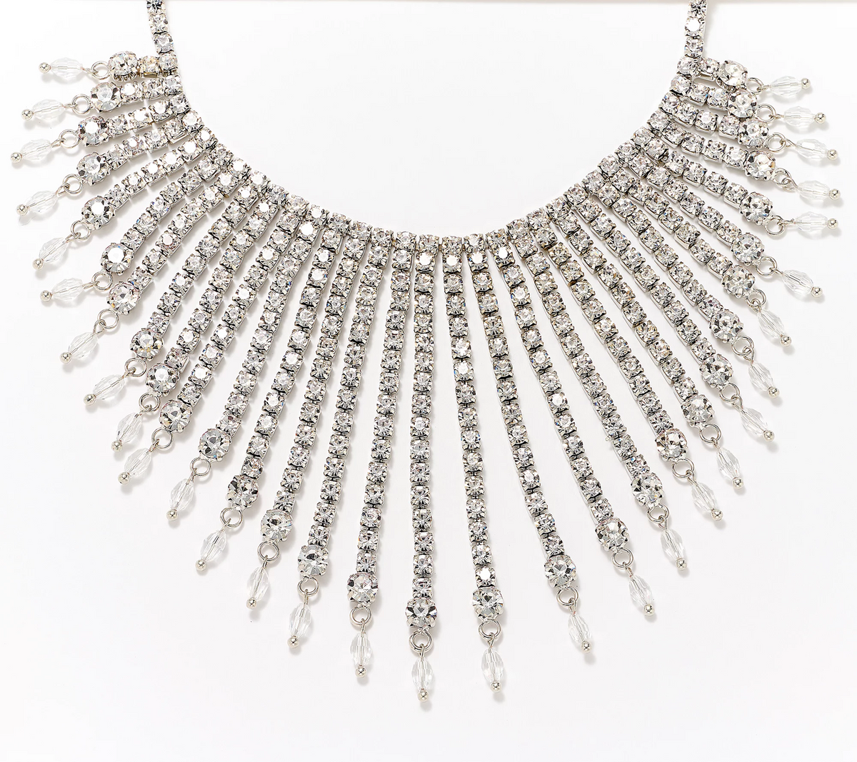 LOGO by Lori Goldstein Crystal Fringe Silvertone Necklace