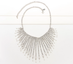 LOGO by Lori Goldstein Crystal Fringe Silvertone Necklace
