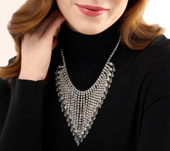 LOGO by Lori Goldstein Crystal Fringe Silvertone Necklace