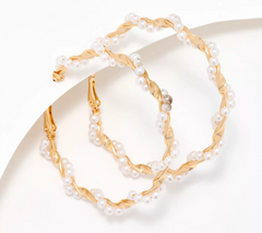 Joan Rivers Wrapped Pearl Silvertone Hoop Earrings