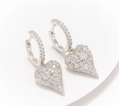 Diamonique x Jennifer Miller Sterling Silver Clear Cobblestone Puffy Heart Huggie Earrings