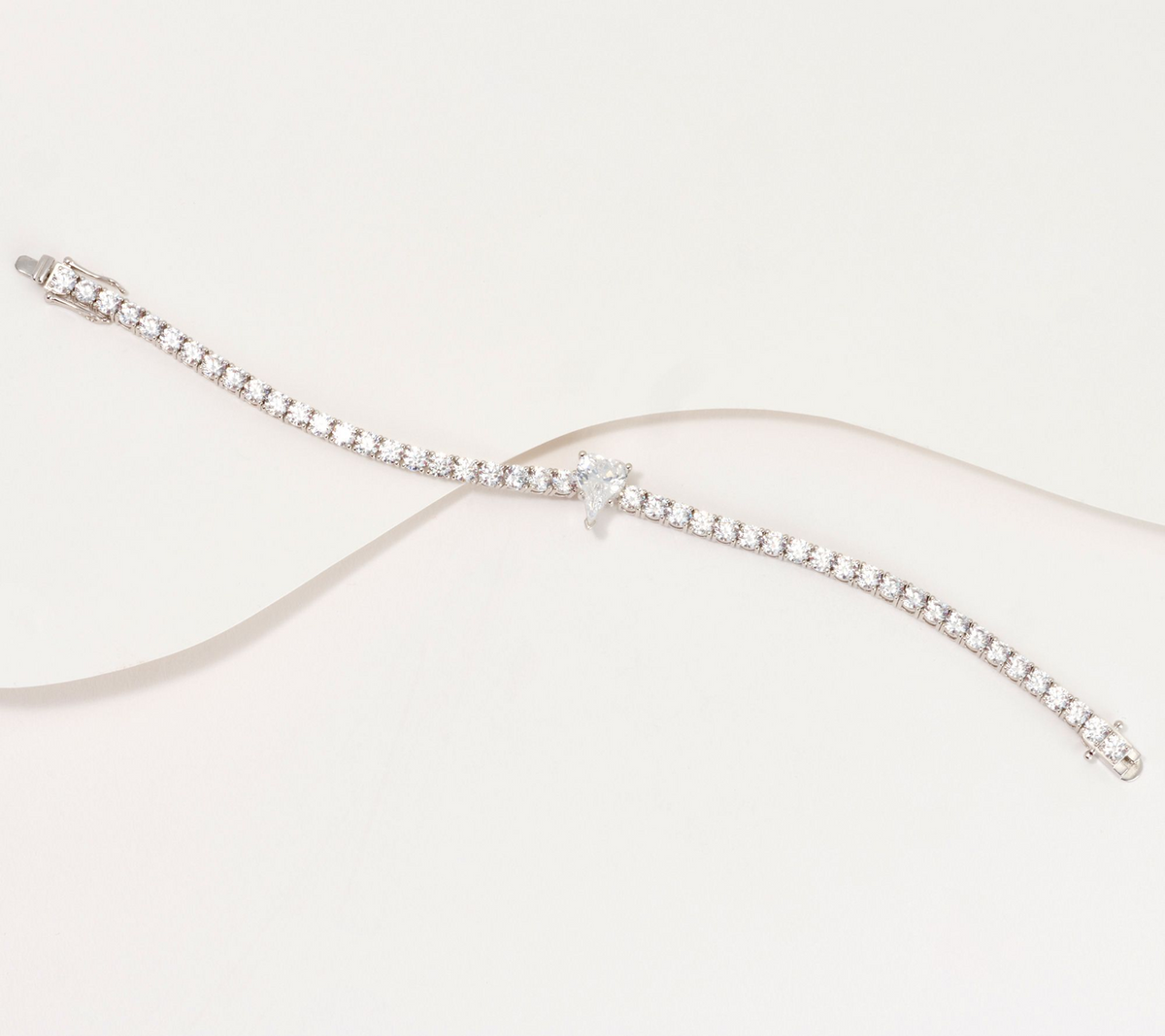 Diamonique x Jennifer Miller Signature Heart Sterling Silver Tennis Bracelet Small 6-3/4"