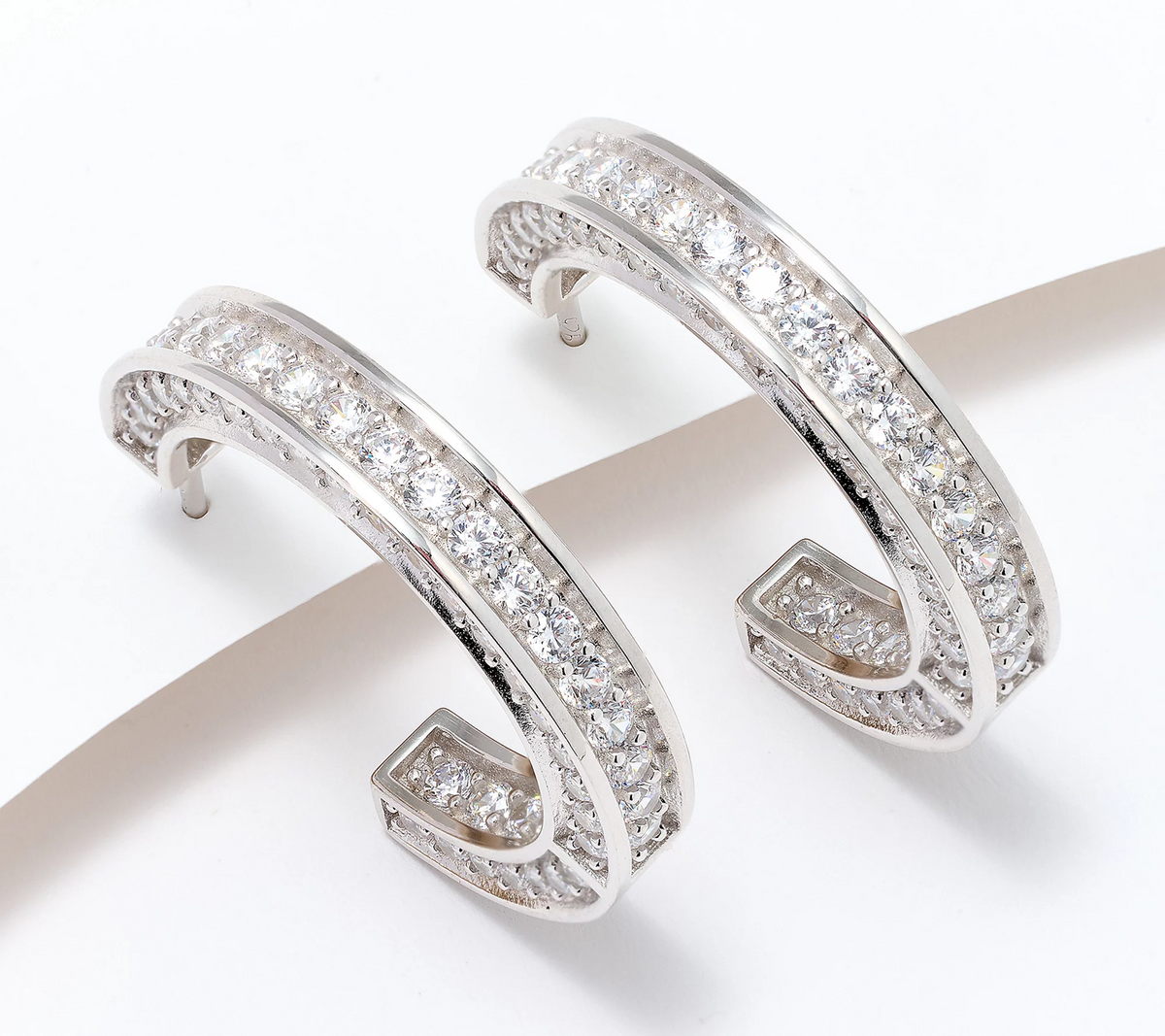 Diamonique Italia Square Tube Hoop Earrings, Sterling Silver