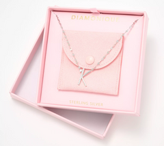 Diamonique Rhodium Plated Sterling Silver "K" Initial Necklace