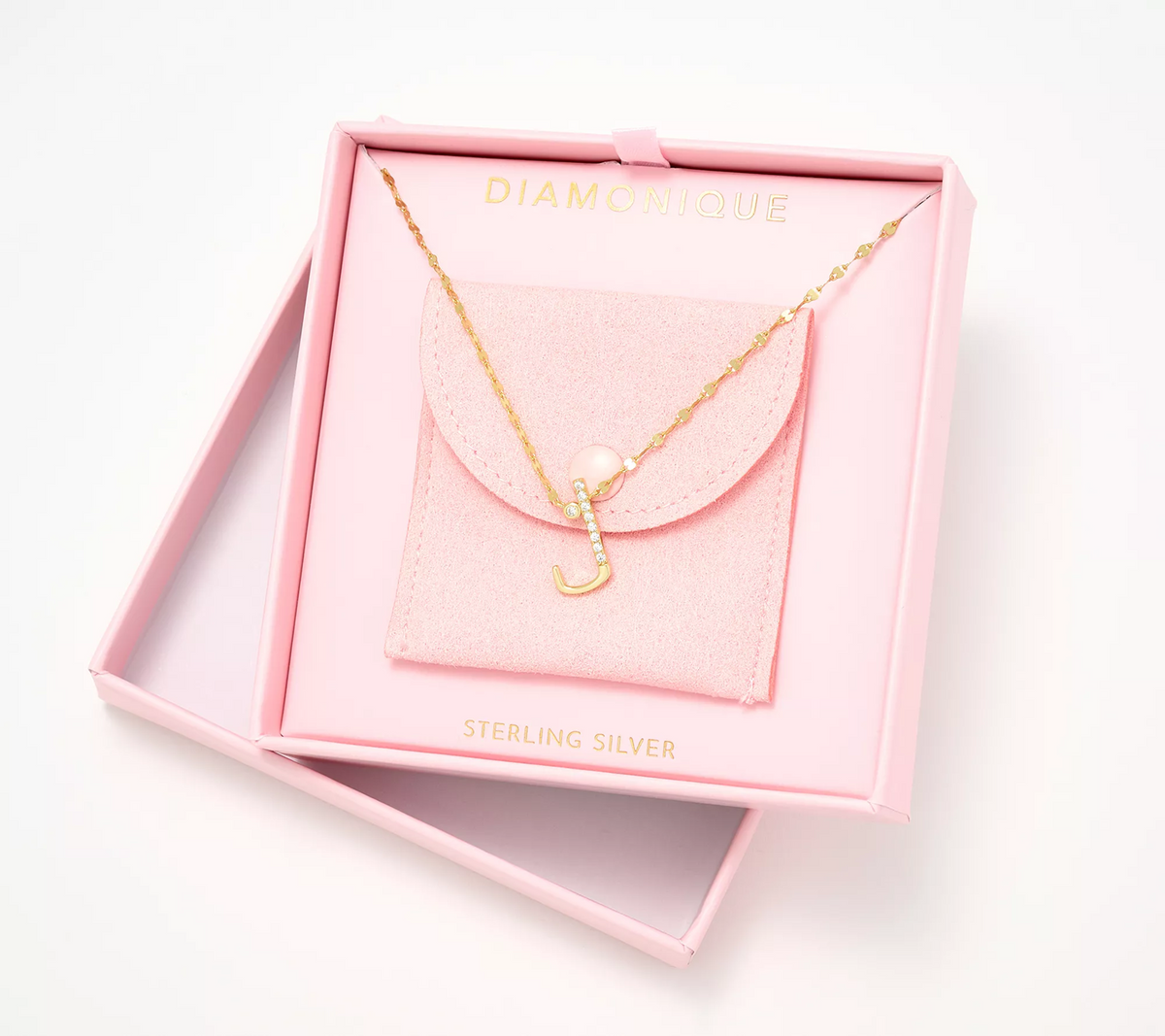 Diamonique 14K Gold Plated Sterling Silver Boxed "J" Initial Necklace