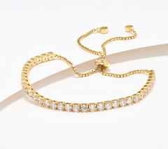 Diamonique Gold-Clad SS Classics Round Cut Tennis Slider Bracelet Large