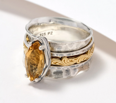 Or Paz Oval Gemstone Two-Tone Spinner Citrine Ring, Sterling Silver, Size 5