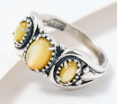 American West Sterling 3-Stone Oval Golden MOP Band Ring, Size 9