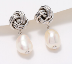 Honora Cultured Pearl Love Knot Drop Sterling Silver Earrings