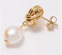 Honora Cultured Pearl Goldclad Love Knot Drop Sterling Silver Earrings