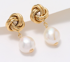 Honora Cultured Pearl Goldclad Love Knot Drop Sterling Silver Earrings