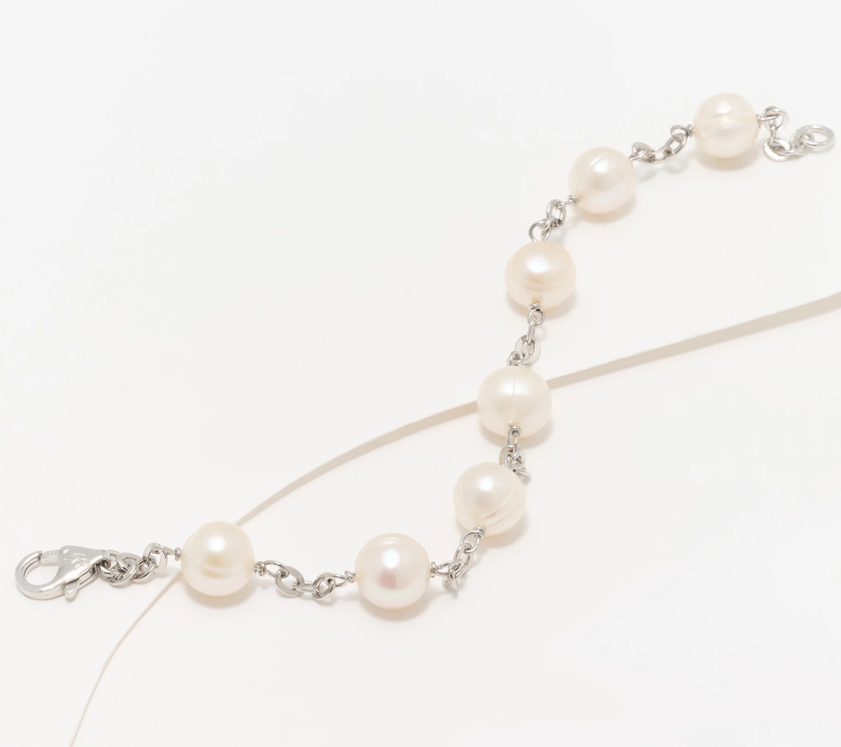 Honora Sterling Silver White Cultured Pearl Forzatina Station Bracelet Large